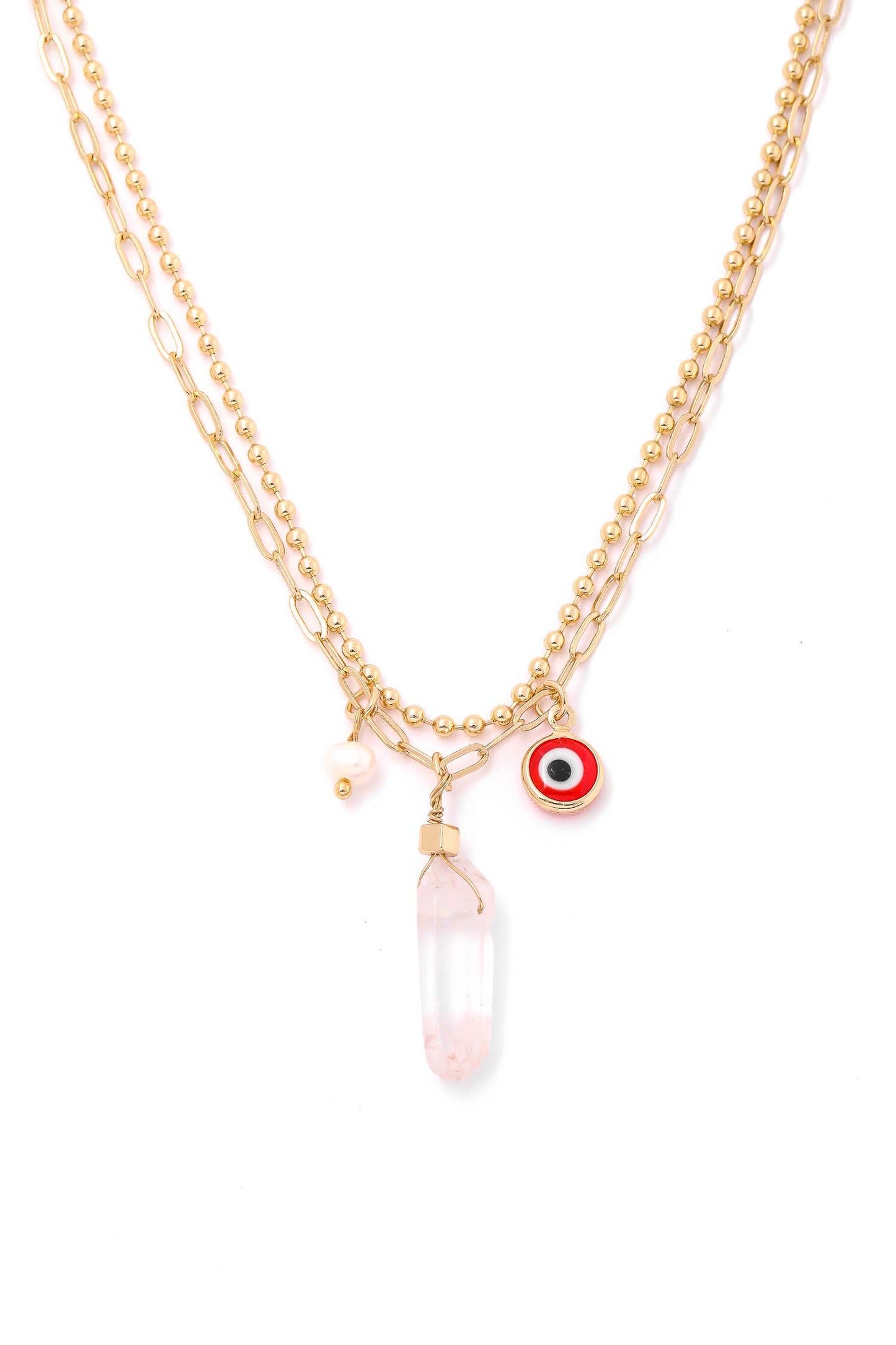 Crystal Evil Eye Pendant Layered Necklace