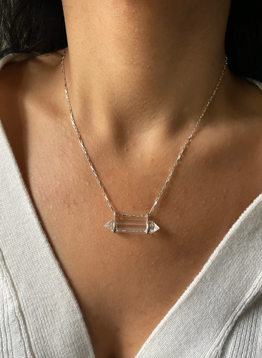 Clear Quartz Celestial Bar Necklace w/ Italian Sterling Silver