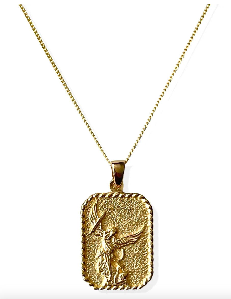 Archangel Michael Necklace w/ 18k Gold Chain