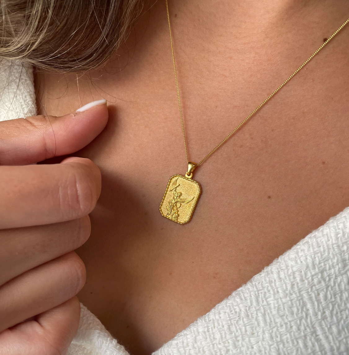 Archangel Michael Necklace w/ 18k Gold Chain
