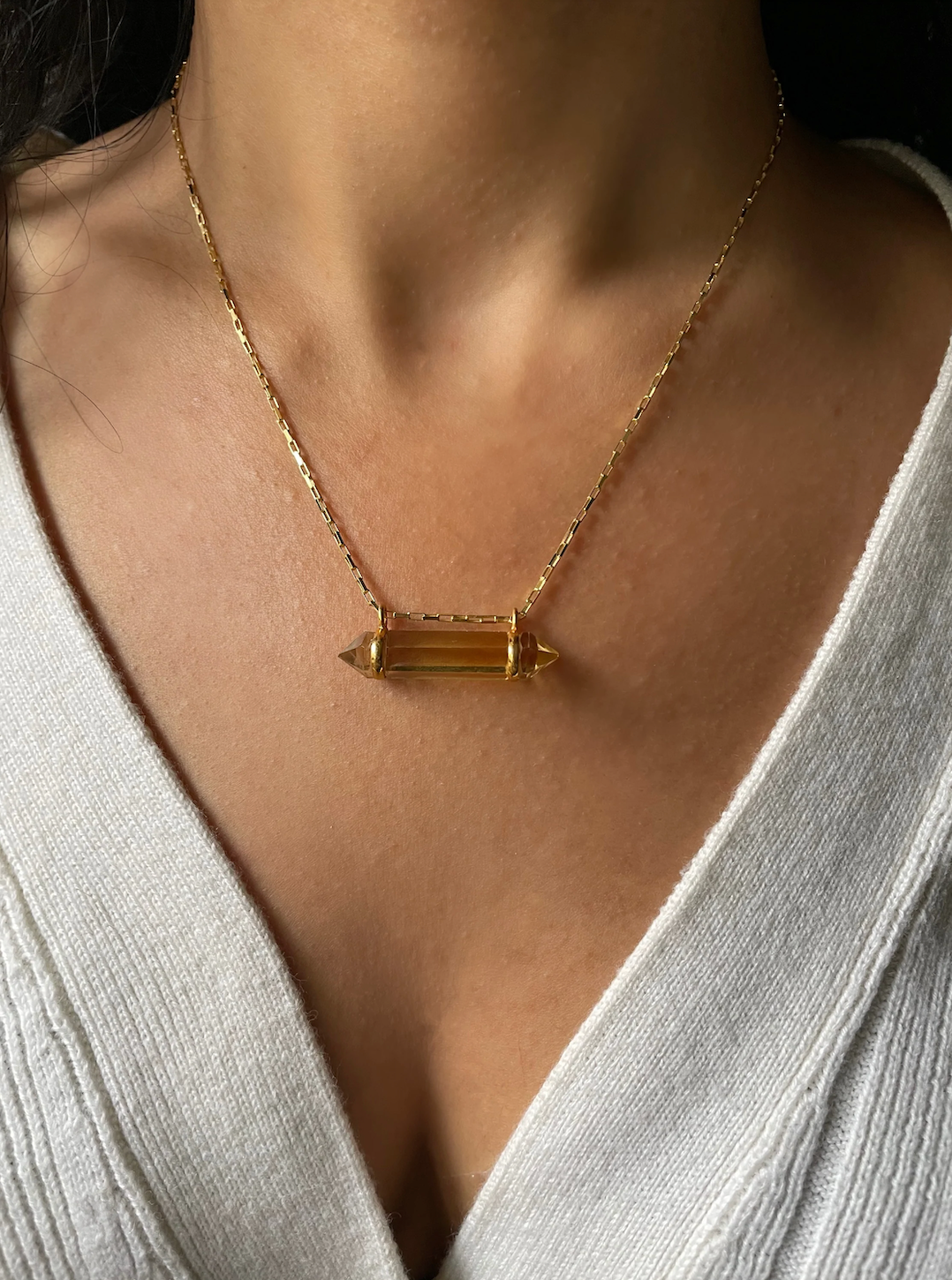 Citrine Celestial Bar Necklace w/ 18k Gold Chain