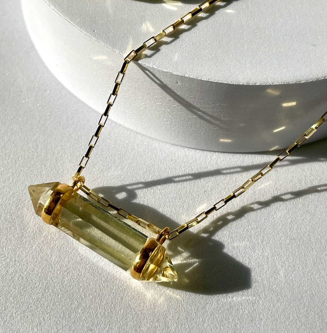 Citrine Celestial Bar Necklace w/ 18k Gold Chain