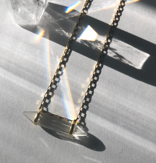 Clear Quartz Celestial Bar Necklace w/ 14k Gold Chain