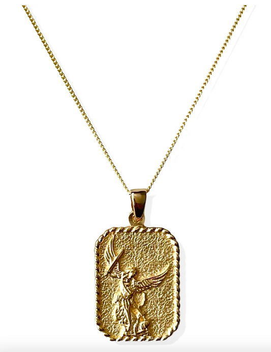 Archangel Michael Necklace w/ 18k Gold Chain